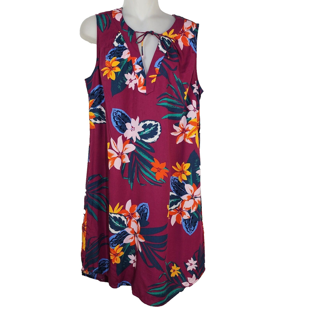 Old Navy Women’s Mini Dress Medium Shift Floral Sleeveless Tie Neck Raspberry